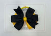 3.5 Inch Flat Double Bow Bobble - Black & Yellow Gold