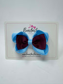 3.5 Inch 2 Layer Tuxedo Bow Thin Elastic - Burgundy & Blue Mist