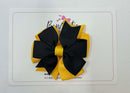 3 Inch Pinwheel Bow Thin Elastic - Black & Yellow Gold