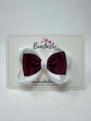 3.5 Inch 2 Layer Tuxedo Bow Thin Elastic - Burgundy & White