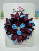4 Inch Flower Bow - Burgundy & Blue Mist