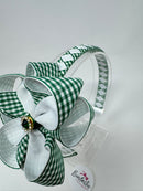 4 inch Flower Alice Band - Green & White Gingham