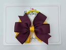 3.5 Inch Flat Double Bow Bobble - Burgundy & Yellow Gold