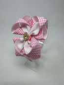 4 inch Flower Alice Band - Pink & White Gingham