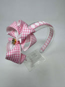 4 inch Flower Alice Band - Pink & White Gingham