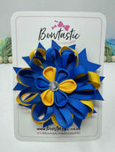 4 Inch Flower Bow - Royal Blue & Yellow Gold