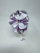 4 inch Flower Alice Band - Purple & White Gingham