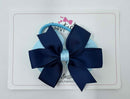 3.5 Inch Flat Double Bow Bobble - Navy & Light Blue