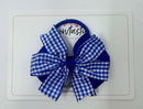 3.5 Inch Flat Double Bow Bobble - Cobalt & Royal Blue Gingham