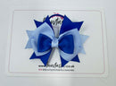 3 Inch Stacked Bow - Thin Elastic - Royal Blue & Bluebell