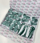 School Bundle - 5 Matching Pairs - Clips & Bobbles - Green & White Gingham