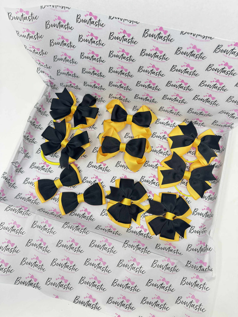 School Bundle - 10 Items - Matching Pairs - Black & Yellow Gold - Clips & Bobbles