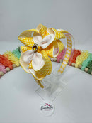4 inch Flower Alice Band - Yellow & White Gingham