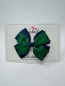 3.5 Inch 2 Layer Bow - Forest Green & Navy