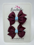 2 Inch Flat Bow - Burgundy & Blue Topaz - 2 Pack