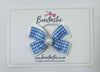 3 Inch Gem Butterfly Bow Thin Elastic - Blue & White Gingham