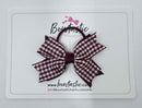3 Inch Flat 2 Layer Bow Thin Elastic - Burgundy Gingham