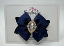 3.5 Inch Glitter Gem Bow - Navy