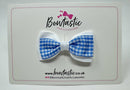 3 Inch Double Layer Tuxedo Bow - Blue & White Gingham