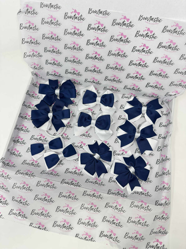 School Bundle - 10 Items - Matching Pairs - Navy & White - Clips & Bobbles