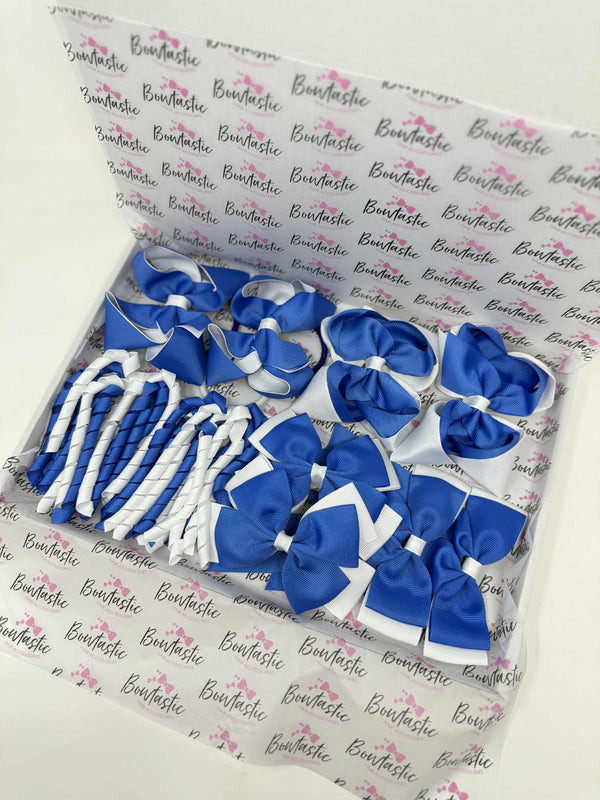 School Bundle - 5 Matching Pairs - Clips & Bobbles - Royal Blue & White