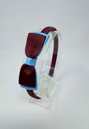 3 Inch Flat Bow Alice Band - Burgundy & Blue Mist