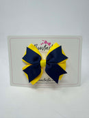 3.5 Inch 2 Layer Bow Thin Elastic - Navy & Daffodil