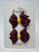 2 Inch Flat Bow - Burgundy & Yellow Gold - 2 Pack