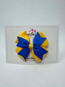 3.5 Inch 2 Layer Bow - Royal Blue & Yellow Gold