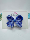 3.5 Inch 2 Layer Bow - Royal Blue & Royal Blue Gingham