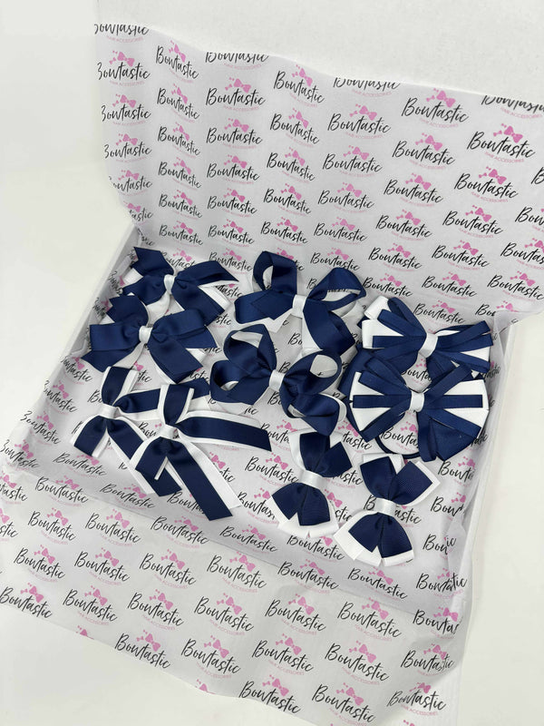 School Bundle - 10 Items - Matching Pairs - Navy & White - Clips & Bobbles