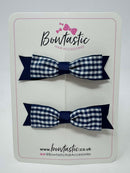 2.5 Inch Layer Tuxedo Bow - Navy Gingham - 2 Pack