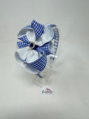 4 inch Flower Alice Band - Royal Blue & White Gingham
