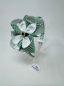 4 inch Flower Alice Band - Green & White Gingham