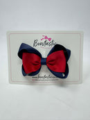 3.5 Inch 2 Layer Tuxedo Bow Thin Elastic - Red & Navy