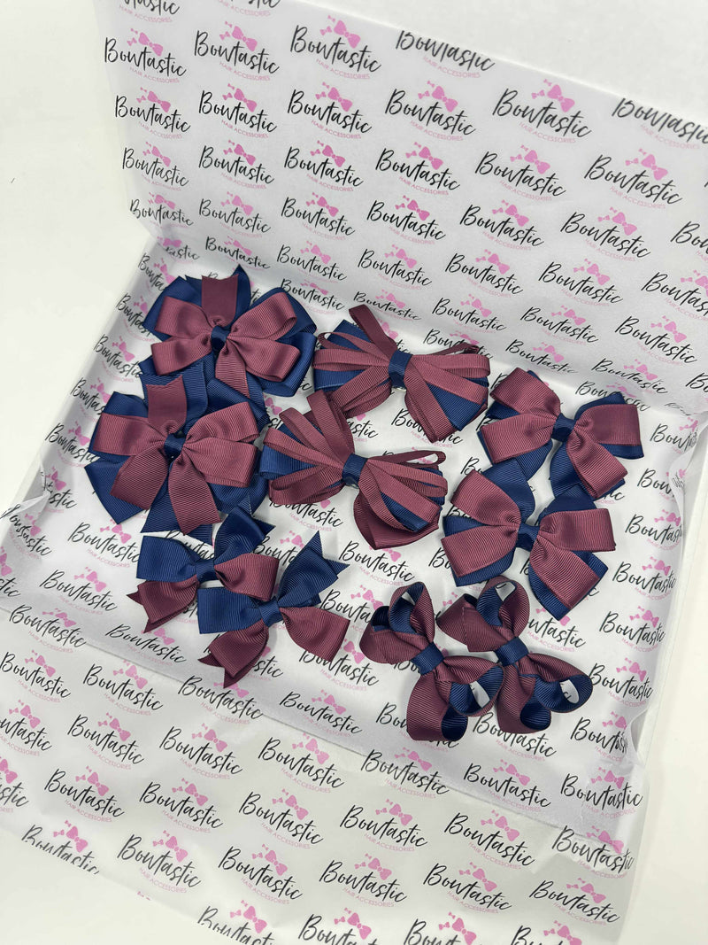 School Bundle - 10 Items - Matching Pairs - Burgundy & Navy - Clips