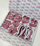 School Bundle - 5 Matching Pairs - Clips & Bobbles - Burgundy & White Gingham