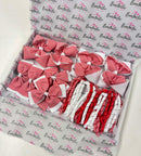 School Bundle - 5 Matching Pairs - Clips & Bobbles - Red & White Gingham