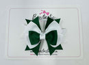 3 Inch Stacked Bow - Thin Elastic - Forest Green & White