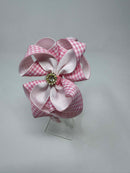 4 inch Flower Alice Band - Pink & White Gingham