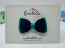 3 Inch Flat Double Bow - Navy & Jade Green
