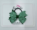 3 Inch Flat 2 Layer Bow Thin Elastic - Green Gingham
