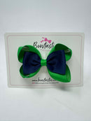 3.5 Inch 2 Layer Tuxedo Bow Thin Elastic - Emerald Green & Navy