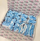 School Bundle - 5 Matching Pairs - Clips & Bobbles - Blue & White Gingham