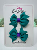 2 Inch Flat Bow - Jade Green & Purple - 2 Pack