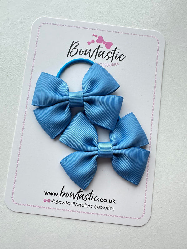 2.5 Inch Butterfly Bow Thin Elastic - Porcelain Blue - 2 Pack