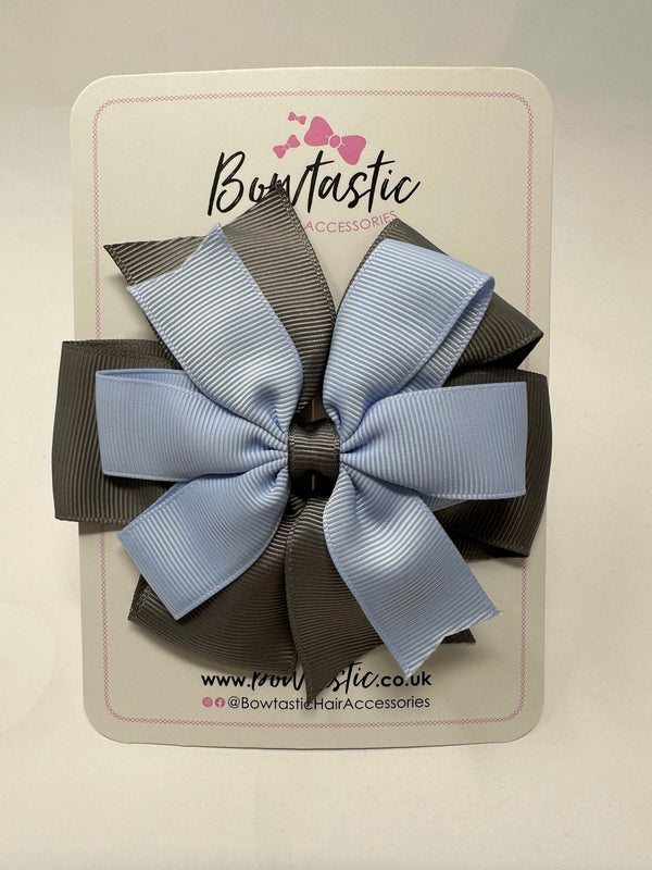 4 Inch Double Pinwheel Bow - Bluebell & Metal Grey