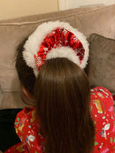 Christmas - Fluffy Velvet Scrunchie - Red & Silver Snowflake