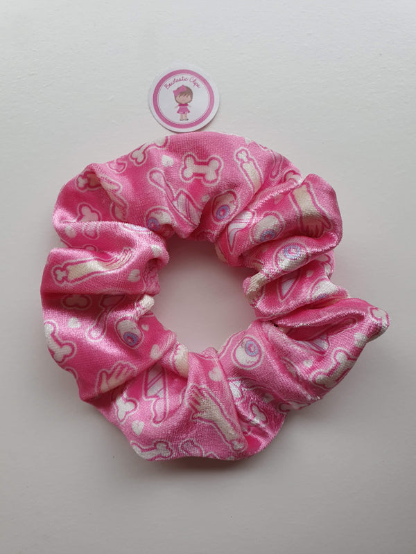 Halloween - Velvet Scrunchie - Pink Body Parts Print