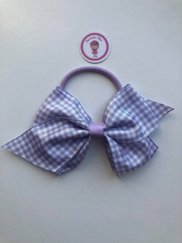 3.75 Inch Flat Bow Bobble - Lilac Gingham
